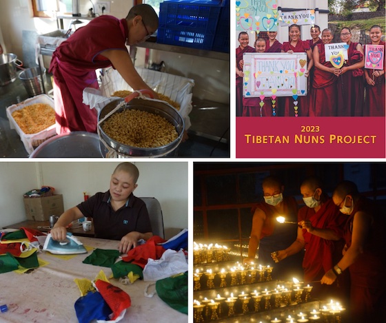 a collage of some of the many self-sufficiency projects at Dolma Ling Nunnery