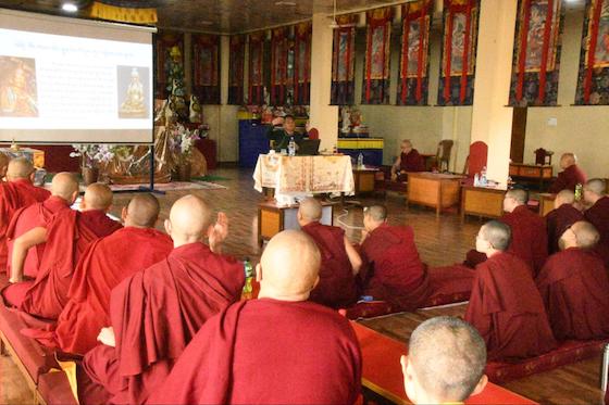workshop at Tilokpur Nunnery on Phowa Dhoshak stone breaking ceremony