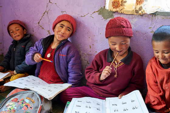 young girls study at Dorjee Zong Nunnery photo Olivier Adam